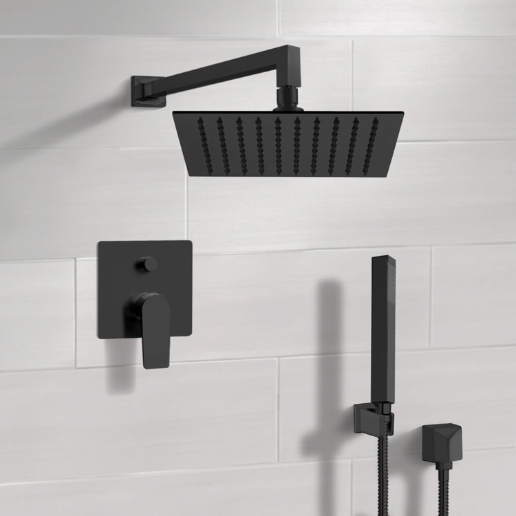 Remer SFH36-10 Matte Black Shower Set With 10 Inch Rain Shower Head and Hand Shower